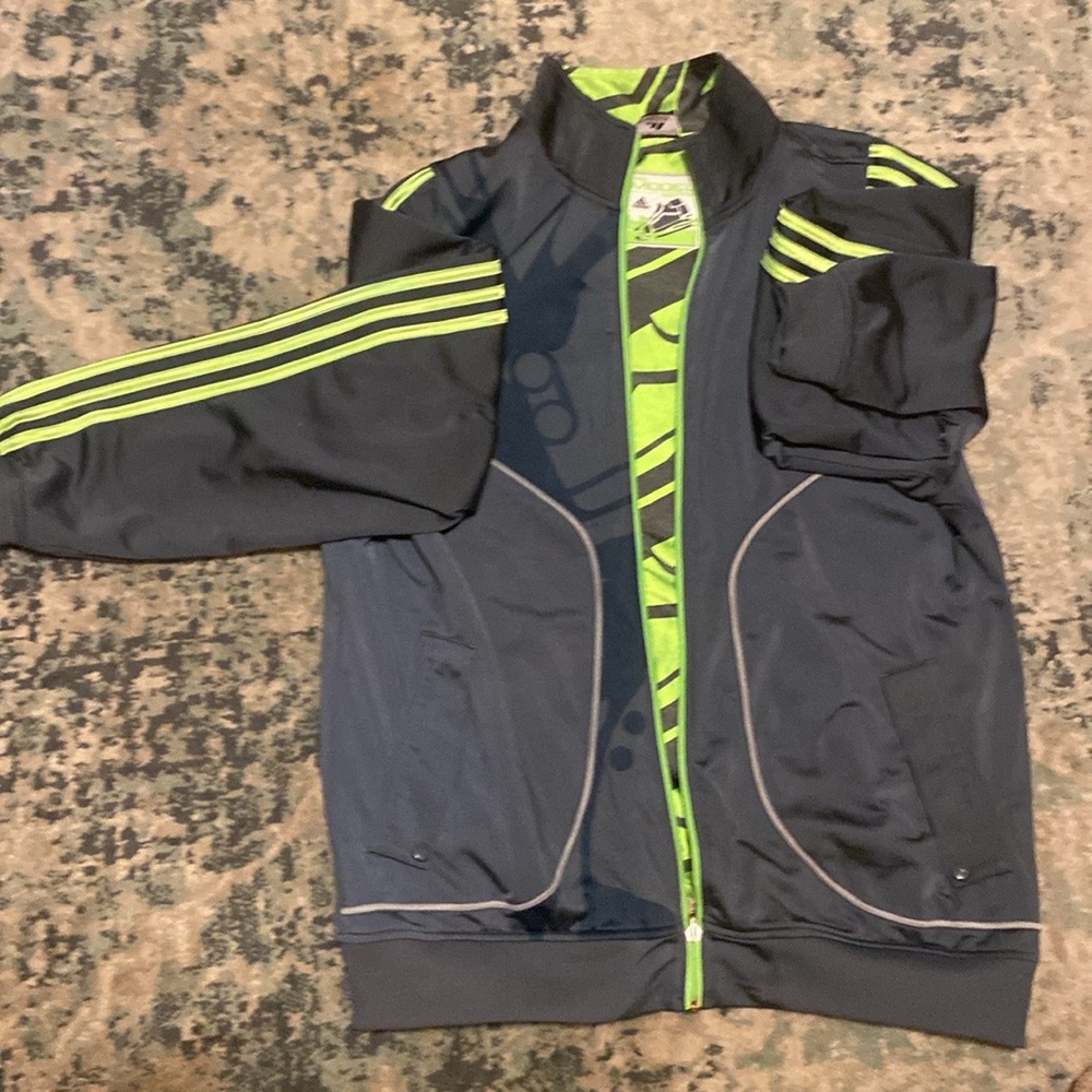 Adidas lime green dark gray Grey reversible windbreaker jacket striped